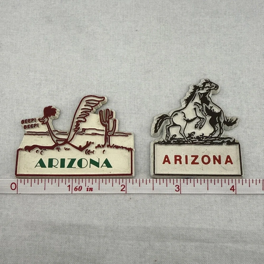 Vintage Arizona Magnets Travel Souvenir Roadrunner Horses Gift Set Of 2
